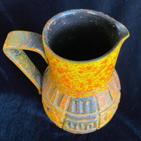 Vintage MCM Orange Speckle Glazed Decorative Pottery Pitcher Made In Italy - Picture 11 of 11